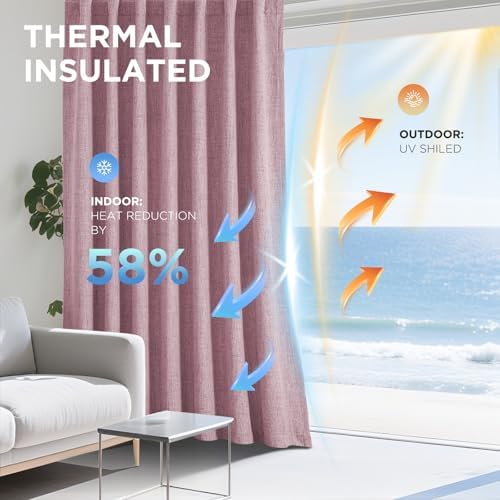 Joydeco Blackout Curtains for Bedroom - 100% Light Blocking 2 Panels Set Pink Drapes 66" W x 84" L, Thermal Insulated