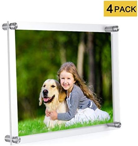 Meetu 8.5x11 Acrylic Picture Frames (4 Pack) -Inner 8x10 Wall Mount Photo Frame Frameless Clear Floating Frame for