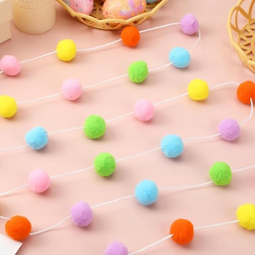MARFOREVER 4 Pack 26.3 FT Easter Pom Pom Garland Colorful 30 Balls