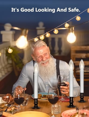 4 Pack Christmas Window Candles Battery Operated with Timer Suction Cup, Flameless LED Christmas Candles Lights with C26 3V Ultra-Bright LED Bulbs for Indoor Dining Table Mantels Xmas Decor