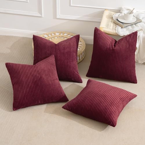 MIULEE Soft Corduroy Decorative Throw Pillow Covers Burgundy 16x16