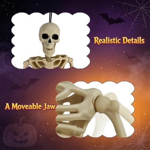 Anditoy 5 Pack 16" Full Body Halloween Skeletons Decorations Movable Joints Posable Hanging Skeleton for Indoor Outdoor Yard Halloween Decor Party Supplies