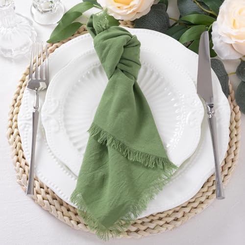 DeZerlor Sage Green Summer Cotton Linen Washable Cloth Napkins Set of 6