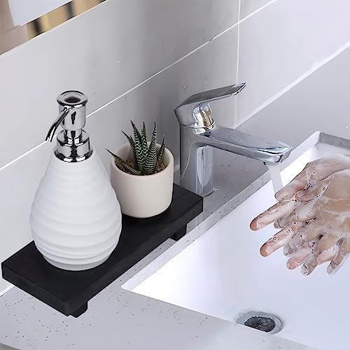 Small Wood Tray Pedestal Stand Farmhouse Bathroom Decor Decorative Wooden / Black / 8.7 x 3.6 x 1.6