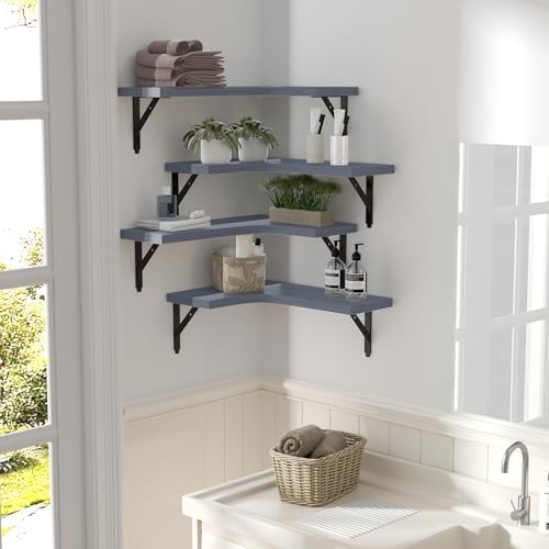 ROMGUAR CRAFT Corner Floating Shelves Wall Mounted Set of 4, Grey