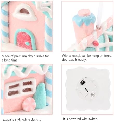 3 Pcs Pastel Gingerbread House Ornaments for Christmas Tree Decorations