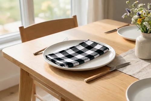 PurpleEssences Plaid Napkins 18x18 Buffalo Plaid - Black & White
