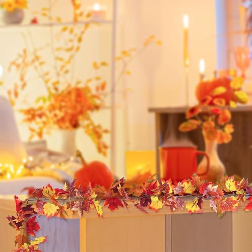 2Pack 11.8FT Fall Maple Leaf Garland for Mantle Thanksgiving Decorations