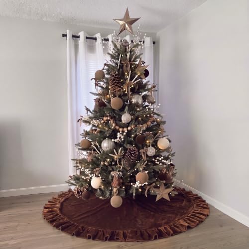 Velvet Christmas Tree Skirt, 60 Inches, Bow Style, Brown