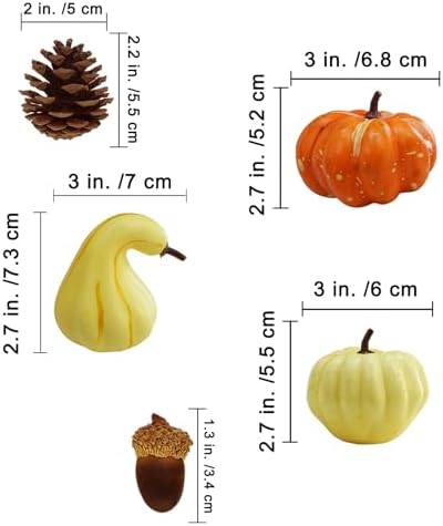 Winlyn 46 Pcs Assorted Small Artificial Pumpkins and Gourds with Acorns Pinecones Maple Leaves Fall Harvest Decor Set for Autumn Party Table Centerpiece Thanksgiving Halloween Wreaths Vase Bowl Filler