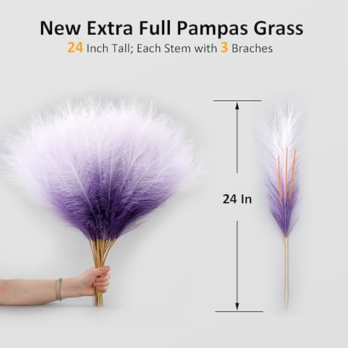 30 Stems Purple Faux Pampas 24" Extra Full for Vase Filler
