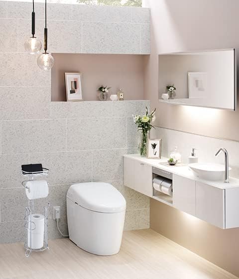 SunnyPoint Bathroom Heavyweight Toilet Tissue Paper Roll Storage Holder Stand with Reserve and Shelve, The Reserve Area