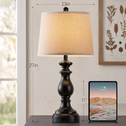 PARTPHONER Traditional Table Lamp Set of 2, Rustic Farmhouse Table Lamps for Living Room Bedroom, 27" Bedside Desk