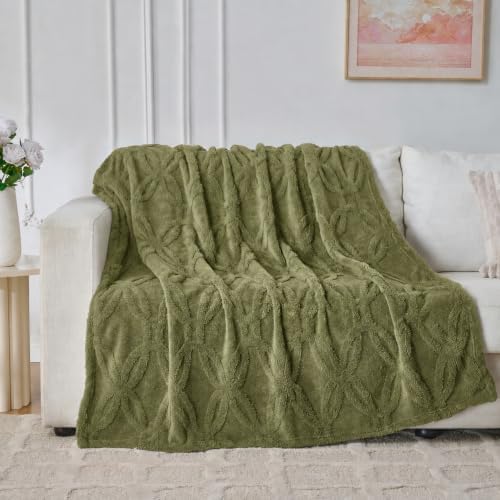 Green Throw Blanket - Soft & Fluffy Fleece, Cute & Aesthetic, Perfect for Sofa, Couch, Chair, Bed, Living Room &