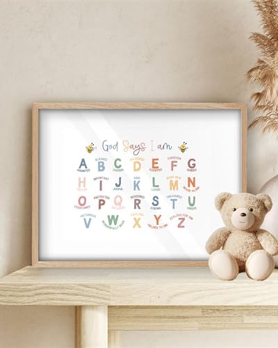 KensTro 16x12 Oak Framed Christian Alphabet Affirmation Wall Art