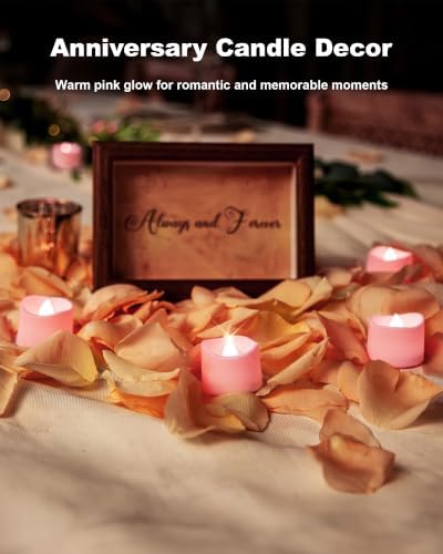Homemory 12-Pack Pink Flameless Battery Tea Light Candles, 200+ Hours