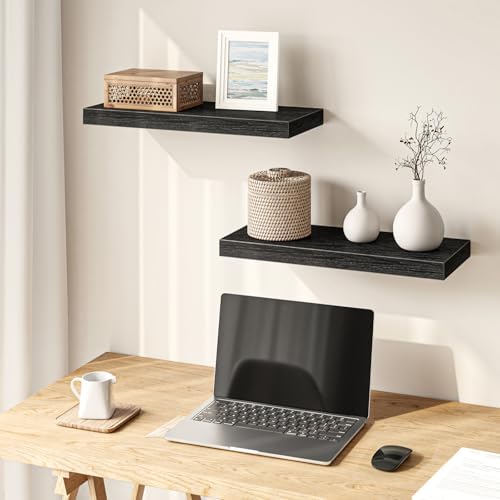 Fixwal Floating Shelves for Wall Decor (Black, Set of 2, 15.7 Inch)