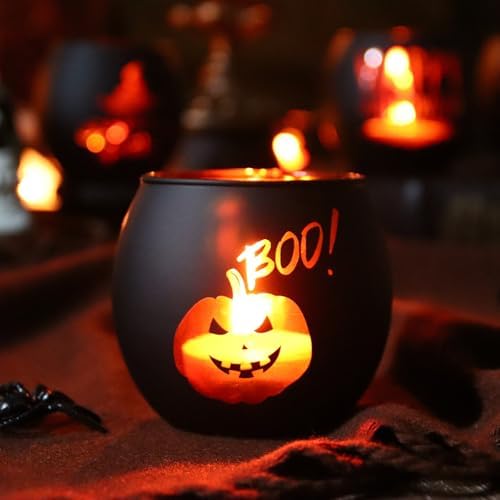 WDHODEC Halloween Candle Holders 6 Pieces Black Glass Votive Candle Holder for Halloween Wedding, Party, Table Centerpiece Décor Halloween Decorations Indoor and Outdoor