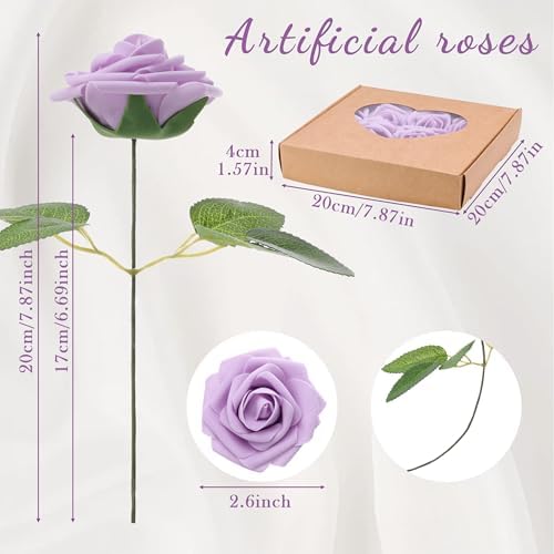 16 Pcs Purple Artificial Flowers, Fake Roses with Stems
