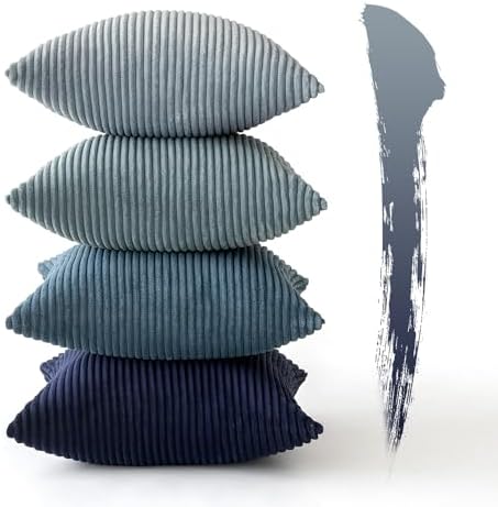 MIULEE Soft Corduroy Decorative Throw Pillow Covers Blue Navy Series 18x18