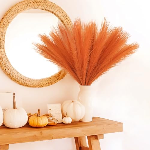 obbsie 150PCS Orange Faux Pampas Grass Decor, 21.6" Fluffy Vase Filler