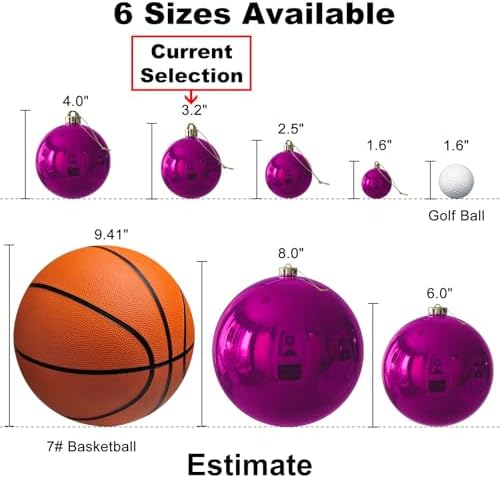 Fuchsia 3.2" Large Christmas Balls - Christmas Tree Decoration Ornaments Shatterproof Hanging Balls for Birthday Halloween Holiday Wedding Decorations Set of 10pcs