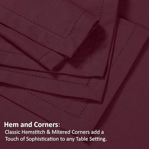 Ruvanti Premium Linen Napkins Set of 12-20x20 Inch, Classic Hemstitch, Mitered Corner Cloth Napkins ‎‎- Soft, Elegant Dinner Napkins Cloth Washable for Weddings, Parties, Everyday Use - Burgundy
