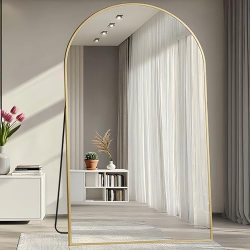 Prywot Full Length Mirror, Oversized 81"x41" Arched-Top Floor Mirror, Gold