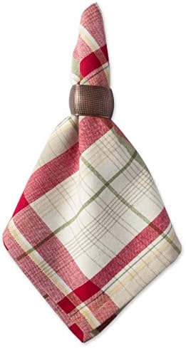DII Orchard Plaid Collection Linen Tabletop Essentials, Napkin Set, 20x20, Taupe/Red, 6 Piece