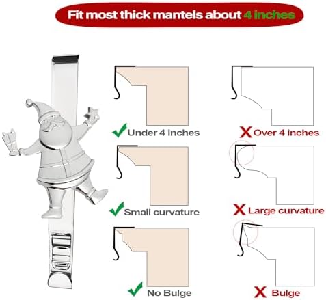 Christmas Stocking Holders for Mantle Set of 4, Reusable Christmas Stocking Hooks, No-Damage Xmas Hanger for Fireplace Mantle Grip Stand Christmas Decoration Ornaments Hanging Shelf Floor