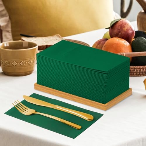 KAMMAK Green Napkin Disposable Cloth Like Dinner Paper Napkins with Pocket 100 Pack Folded Guest Hand Towel for Party Decoration, Wedding Reception, Bathroom, Kitchen, Hotel (16.5 x 16.5 inch)