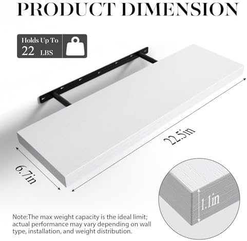 BAYKA White Floating Shelves 22.5in, Set of 3, Wall Mounted for Wall Decor
