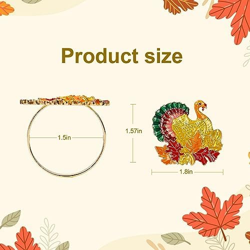 Thanksgiving Turkey Napkin Rings Set of 8, Fall Napkin Rings Metal Napkin Holders Gold Serviette Buckles for Thanksgiving Autumn Party Home Kitchen Dinner Table Celebration (Turkey)