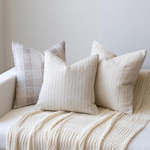 Decorative Neutral Throw Pillow Covers Farmhouse Pillow Covers Cotton Stripe / Pinstripe / 18 x 18