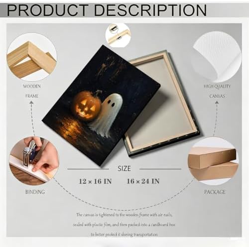 ILLBDR Halloween Ghost with Glowing Pumpkin Canvas Wall Art 12x16 inch