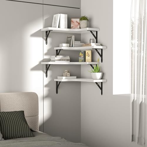 ROMGUAR CRAFT Corner Floating Shelves Wall Mounted Set of 4, White
