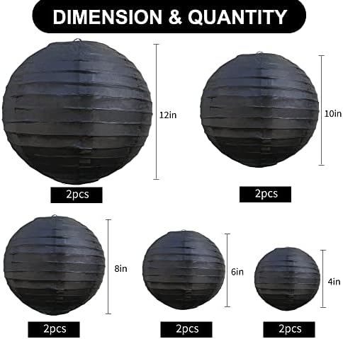 BEISHIDA Black Paper Lanterns 10Pcs 4/6/8/10/12 Inch Round Chinese Lamp