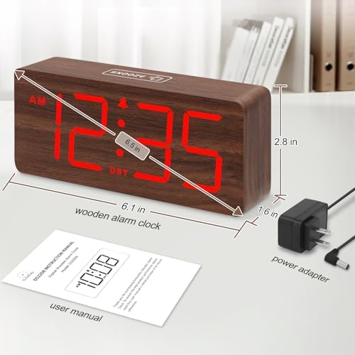 DreamSky Wooden Digital Alarm Clock for Bedroom with Large Numbers