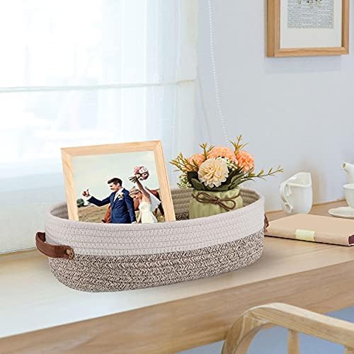 Farmhouse Home Decor Organizing Basket / Apricot Stitching White