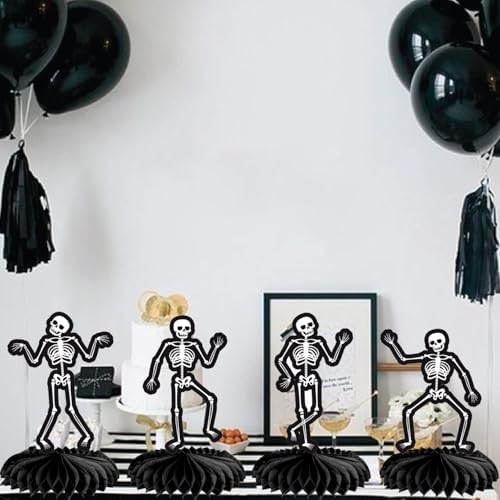 Halloween Skeleton Honeycomb Centerpieces 12Pcs Bone Table Decorations Halloween Skull Party Decorations Gothic Black Skeleton Table Centerpieces for Horror Theme Birthday Party Baby Shower Supplies