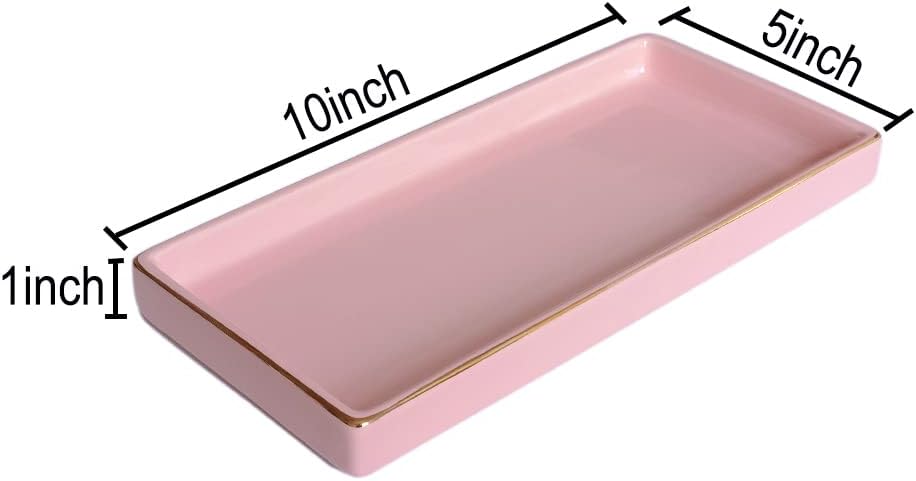 Ceramic Bathroom Tray for Countertop / Pink / 10 x 5