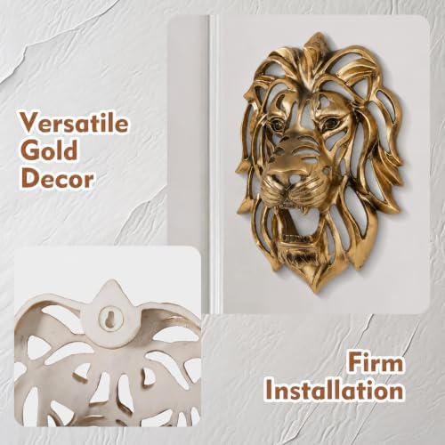 UITWMKTG Gold Lion Head Wall Decor - Modern Animal Wall Sculpture, Lion Wall Art for Living Room, Bedroom, Office, Gold