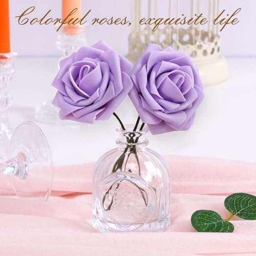 BLEUM CADE 36Pcs Artificial Flowers Fake Foam Roses with Stems for Wedding