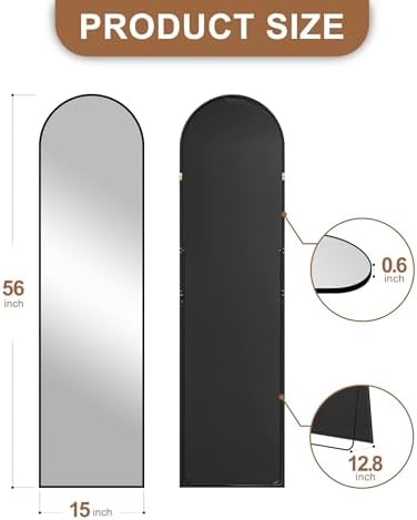 Delma Arched Full Length Mirror with Stand, Black Floor Mirror