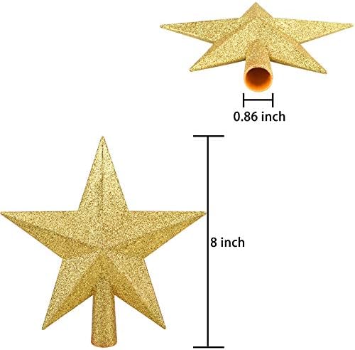 8 Inches Christmas Tree Top Crown Glitter Star Decoration (Golden)