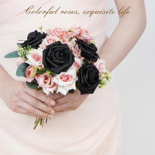 BLEUM CADE 36Pcs Artificial Flowers Fake Foam Roses with Stems for Wedding