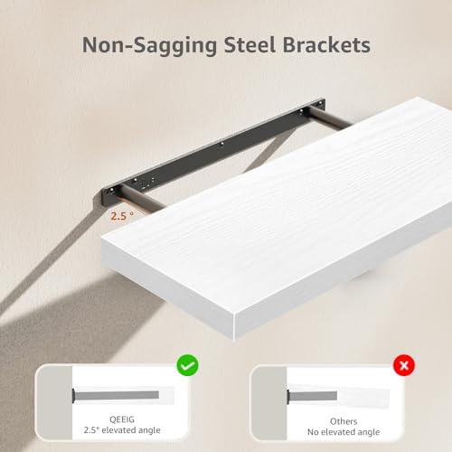 QEEIG Bathroom Long Floating Shelves for Wall (White, Set of 2, 23.6")