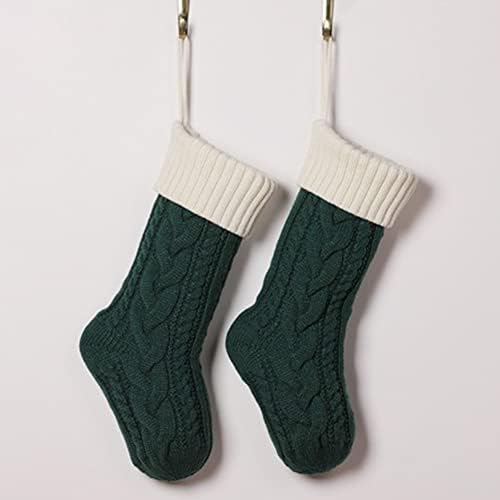 Nanou 18” Knitted Christmas Stockings, 1 Pack, Green Body & Ivory Cuff