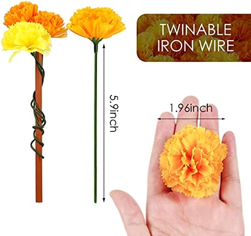 Waydress 20 Pcs Artificial Marigold Flowers Halloween,Gold and Orange