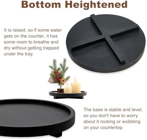 Black Round Decorative Wooden Tray for Bathroom Counter Table Trays Decor